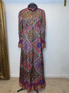 vintage 1970s Priscilla of Boston Patchwork floral pattern ruffle dress  - Picture 1 of 11