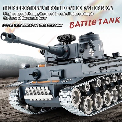 1/18 Alloy Rtr RC Tank Model 2.4ghz Remote Control Tank Metal Tracks Wheel Smorz - Image 1 of 4