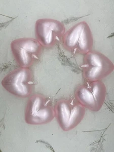 VTG 8 Hand Blown Glass Hearts 3.25” Pink Frosted Ornaments Victorian Flaws As Is - Picture 1 of 23
