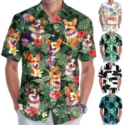 Summer Men Hawaiian Shirt Stag Beach Hawaii Palm Aloha Holiday Party Fancy Sh Э - Image 1 of 4