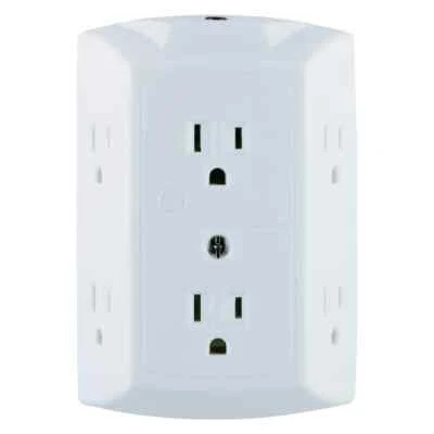 通用电气 6 插座接地龙头带可重置断路器,白色 — 第 1/4 张图片