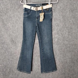 Y2K Rocawear Girl Jeans 8 Belt Medium Wash Flare Stretch Embroidery Rhinestone - Picture 1 of 11