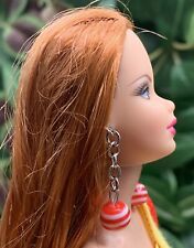 Barbie Jewelry Handmade Red Orange & White Stripe Round Dangle Style Earrings