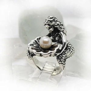 Mermaid with Pearl Silver Ring  - Picture 1 of 4