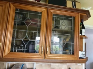 Wooden and leaded glass kitchen cupboard doors - Picture 1 of 3