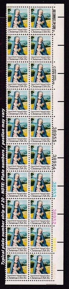 1979 Madonna & Child Christmas 15c MNH 1Sc 1799 plate strip of 20 - Typical - Image 1 of 1