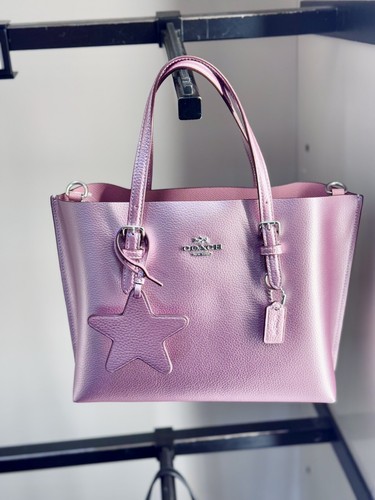 Borsa Coach Mollie Tote Bag 25 CX253 in rosa metallizzato limitata nuova con etichetta