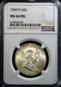 1949-D Silver Franklin Half Dollar NGC MS 64 FBL 444-001 - Picture 1 of 4