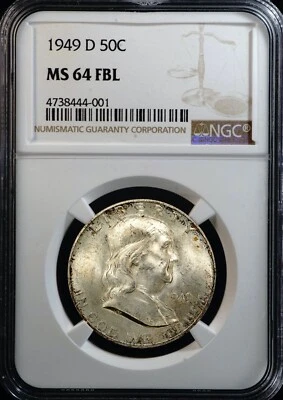 1949-D Silver Franklin Half Dollar NGC MS 64 FBL 444-001 - Image 1 of 4
