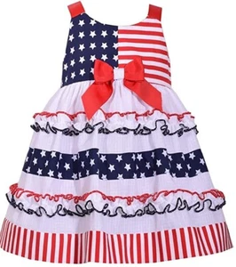 Bonnie Jean baby girls 4th July American Flag Patriotic dress 12 18 24 Months - Picture 1 of 9
