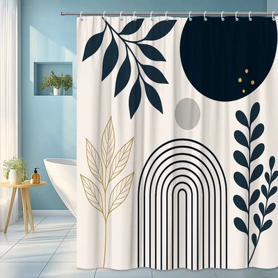 现代波西米亚浴帘带叶子和圆形设计 — 第 1/4 张图片