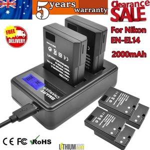 2/4X 2000mAh EN-EL14 EN-EL14a Battery & Charger For Nikon D3100 Coolpix P7000 AU - Picture 1 of 11