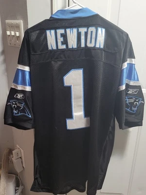 Camiseta deportiva Reebok para hombre Cam Newton Carolina Panthers auténtica puntada con licencia NFL Foto 1 de 3