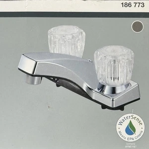 Bathroom Faucet, 4 in Centerset, Non Metallic 2 Handle Chrome 186 773 Watersense - Picture 1 of 9