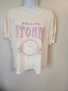 The Rolling Stones Voodoo Lounge World Tour Off White Crop Top Shirt Womens L - Picture 1 of 2