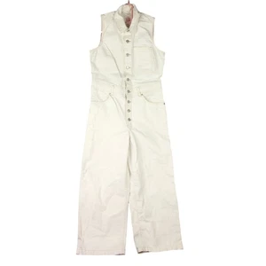Levi's Sleeveless Denim Jean Jumpsuit Womens Small White Button Down 100% Cotton - Picture 1 of 17