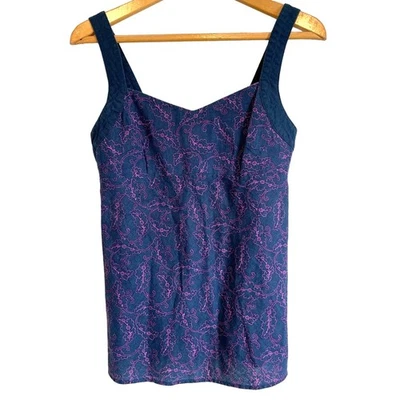 Camiseta sin mangas Patagonia azul púrpura floral botón cáñamo algodón talla 2 Foto 1 de 4