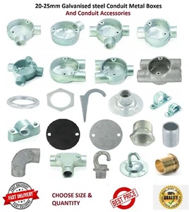 20-25mm Galvanised steel Conduit Metal Boxes &Conduit Accessories Bend,Tees etc - Picture 1 of 27
