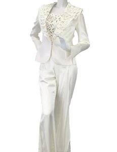 NEU FE ZANDI Beverly Hills 3 Teile 6 Jacke Bustier Hose Elfenbein Blumen Stickerei - Bild 1 von 15