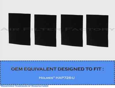 AIR FILTER FACTORY Compatible With Holmes HAP726-U HAP9726-U Charcoal Carbon Pad Filters (4-Pack)