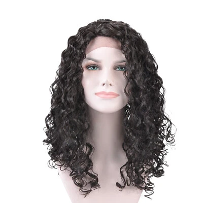 Pelucas de encaje delanteras de cabello sintético para mujer largas naturales negras ondas de agua seguras contra el calor Foto 1 de 4