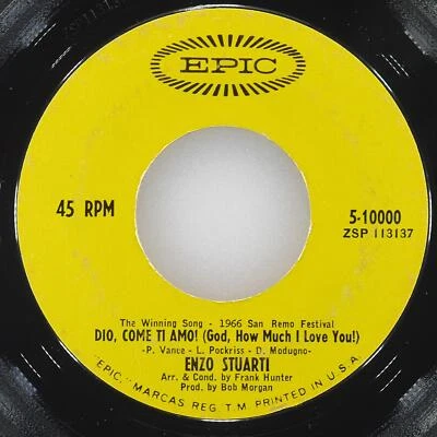 ENZO STUARTI Dio, Come Ti Amo! (God, How Much I Love You) EPIC 5-10000 VG 45 7" Foto 1 de 4