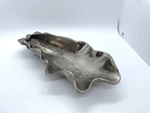 Oyster Sea Shell Shape Pewter Silver Tone Dish Bowl Catchall 5x10” Nautical - Picture 1 of 7