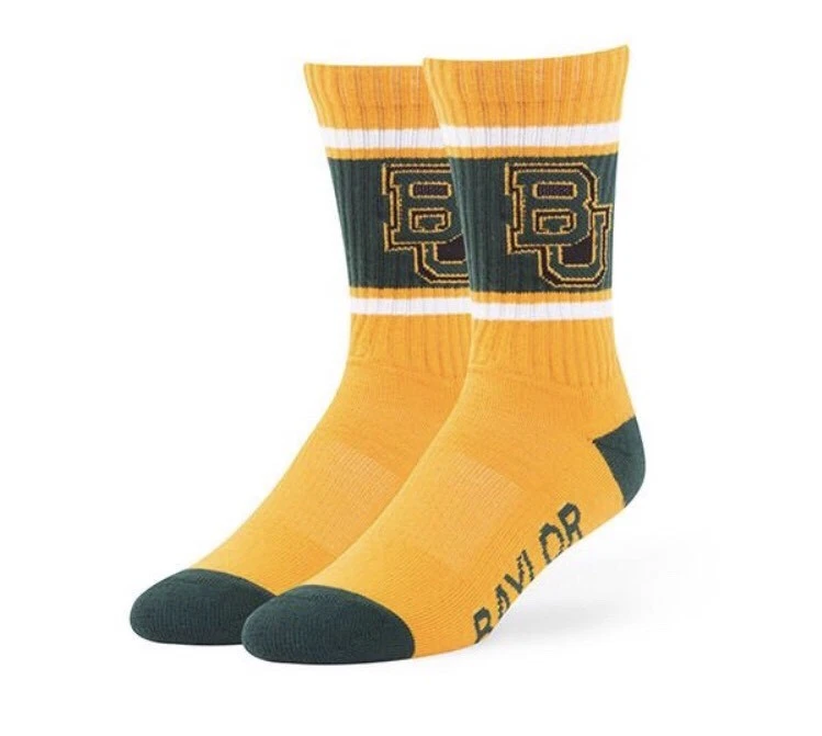Calcetines Baylor Bears '47 Marca Plumero Grande Amarillo Hombre 9-13 Mujer 10-12 Nuevos con Etiquetas Foto 1 de 1