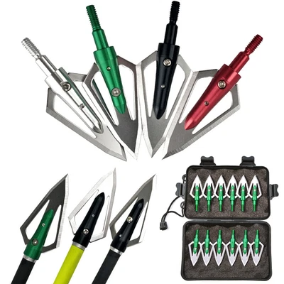 6/12X Archery Broadheads Blade 100Grain Arrowhead Storage Box Screw Bow Hunting - Image 1 of 4