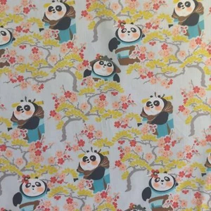 Digital Printed Cotton Poplin Stretch Fabric Material - KUNG FU PANDA LIGHT GREY - Picture 1 of 1