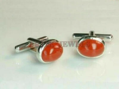 Naturale Rosso Onice Gemma Con 925 Argento Sterling Gemelli #2425 - Immagine 1 di 3