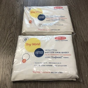 Vtg 1970/80s Tiny World Bottom Crib Sheets By Montgomery Ward White 100% Cotton - Foto 1 di 3