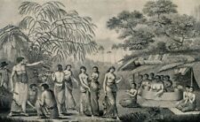 Islanders of Tonga Island in front of their queen...Antique print..1899