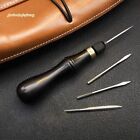 4IN1 Leather Hand Awl Piercing Tool Steel Heads Ebony Handle Round/Flat Shape
