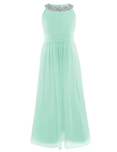 Girls Sequins Chiffon Dress Wedding Bridesmaid Dress Pageant Prom Ball Gowns - Picture 1 of 58