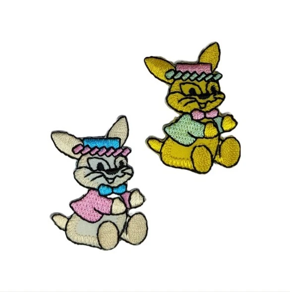 Small Easter Bunny Iron on Patch Rabbit Hat Parade Bow Kids Fun 4x3x0.1 cm(0.3g) - Image 1 of 1
