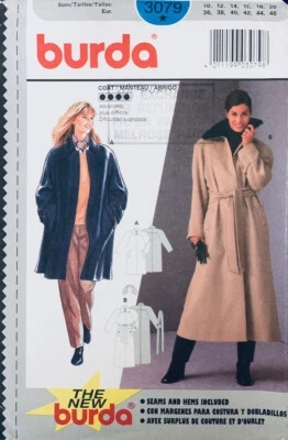 BURDA Pattern 3079 | Misses Lined Coat & Trench & Tie Belt | Sizes 10 - 20 NEW - Image 1 of 2