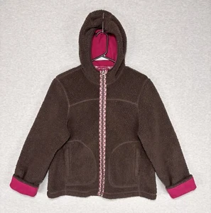 LL Bean Mountain Pile Fleece Jacket Womens M PETITE Brown Pink Cute Bear Hoodie - Picture 1 of 15