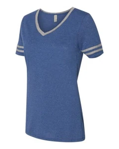 Jerzees Triblend Women's V-Neck Varsity T-Shirt - True Blue Heather/Oxford - ... - Picture 1 of 4