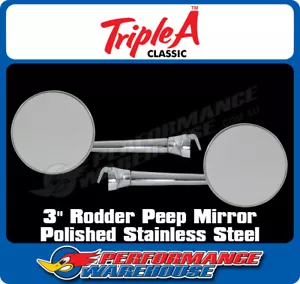 3" Round Straight Arm Polished Stainless Steel Rodder Peep Mirror Hot Rod - Picture 1 of 2