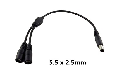 DC Power Adapter Y Splitter 5.5 x 2.5mm 1 Male to Dual Female Jack Adapter Cable - Image 1 of 4