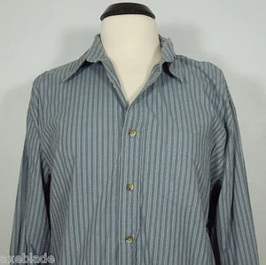 DOCKERS Dress Shirt L LARGE Mens Striped Cotton Gray Blue - Picture 1 of 6