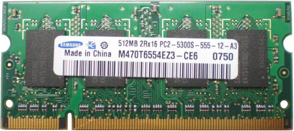 Samsung M470T6554EZ3-CE6 512MB DDR2 PC2-5300S 667MHz SO DIMM 200-pin Memory - Image 1 of 1
