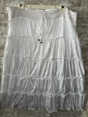 Falda de pradera blanca en capas New Directions 2X cintura larga de ganchillo de cabaña pradera Foto 1 de 4