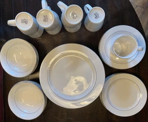 32 Piece Place Setting Gibson Heritage Platinum Pattern White Silver Trim NWOB - Picture 1 of 15
