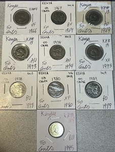 Kenya 1966 - 1995 Fifty 50 Cents High Grades VF - BU Condition 10 Coin Lot - Picture 1 of 14