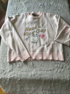 FOREVER 21 JUNIOR Rabbit Printed Womens Crew Neck Pullover sweater Size Med Crop - Picture 1 of 6