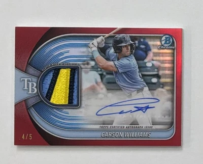 2025 BOWMAN CHROME CARSON WILLIAMS BCAR-CW Chrome Autograph Relic Patch Red /5 - Image 1 of 2