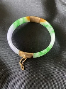 LIGHT GREEN/PURPLE MIX JADE Stone Jadeite bangle BRACELET 14k Band Closure - Picture 1 of 5