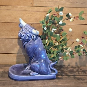 Vintage lila Kuh Stier Keramik Übertopf seltener Fund zwinkernde Sukkulenten Schreibtisch Caddy - Bild 1 von 6